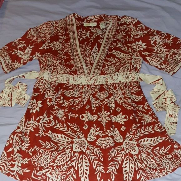 Lord & Taylor Belted Tunic Printed Cotton Top M - Picture 1 of 5